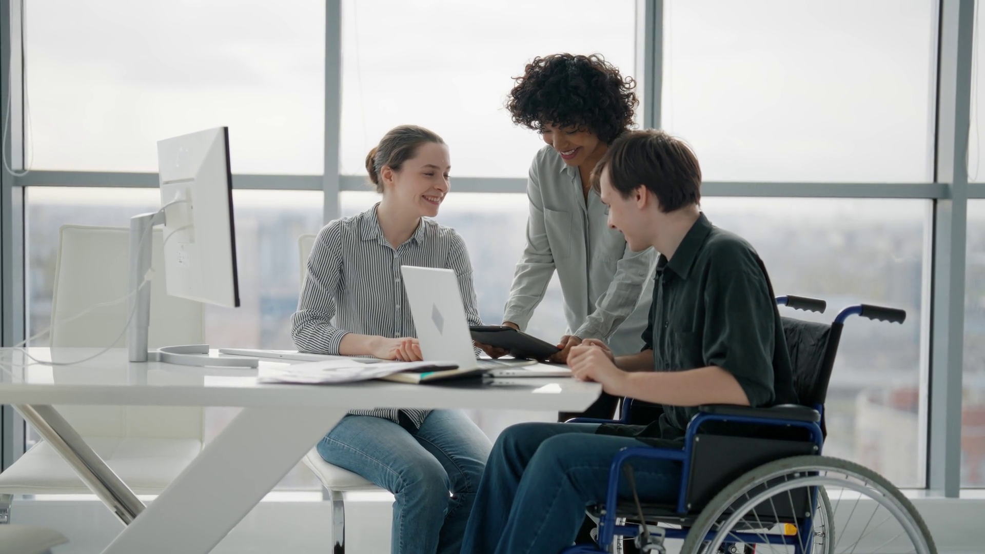 Man In Wheelchair Discuss Working Issues Stock Footage SBV-348824473 ...