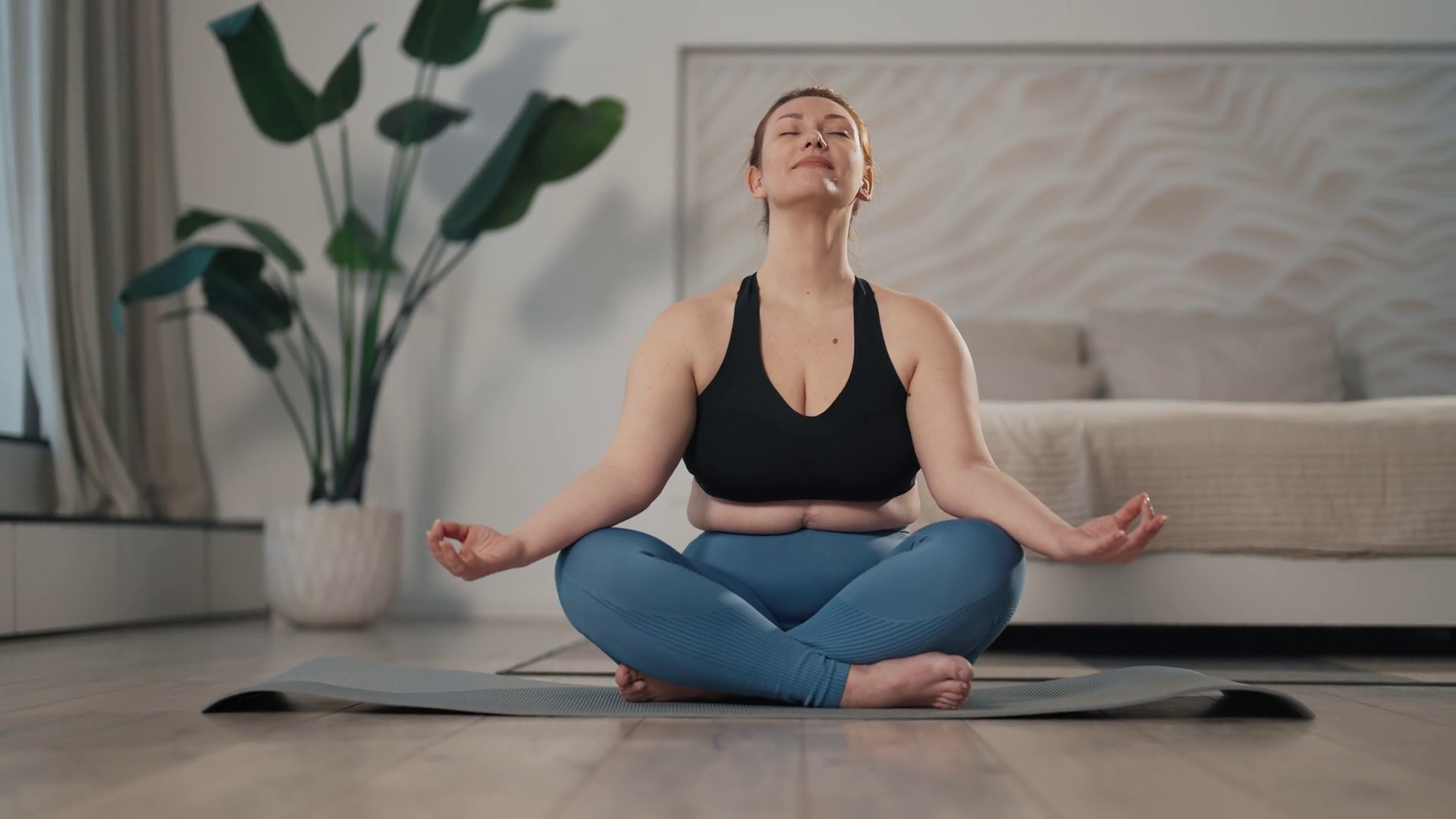 Woman Meditating In Lotus Pose At Home Stock Footage SBV-348825836 ...