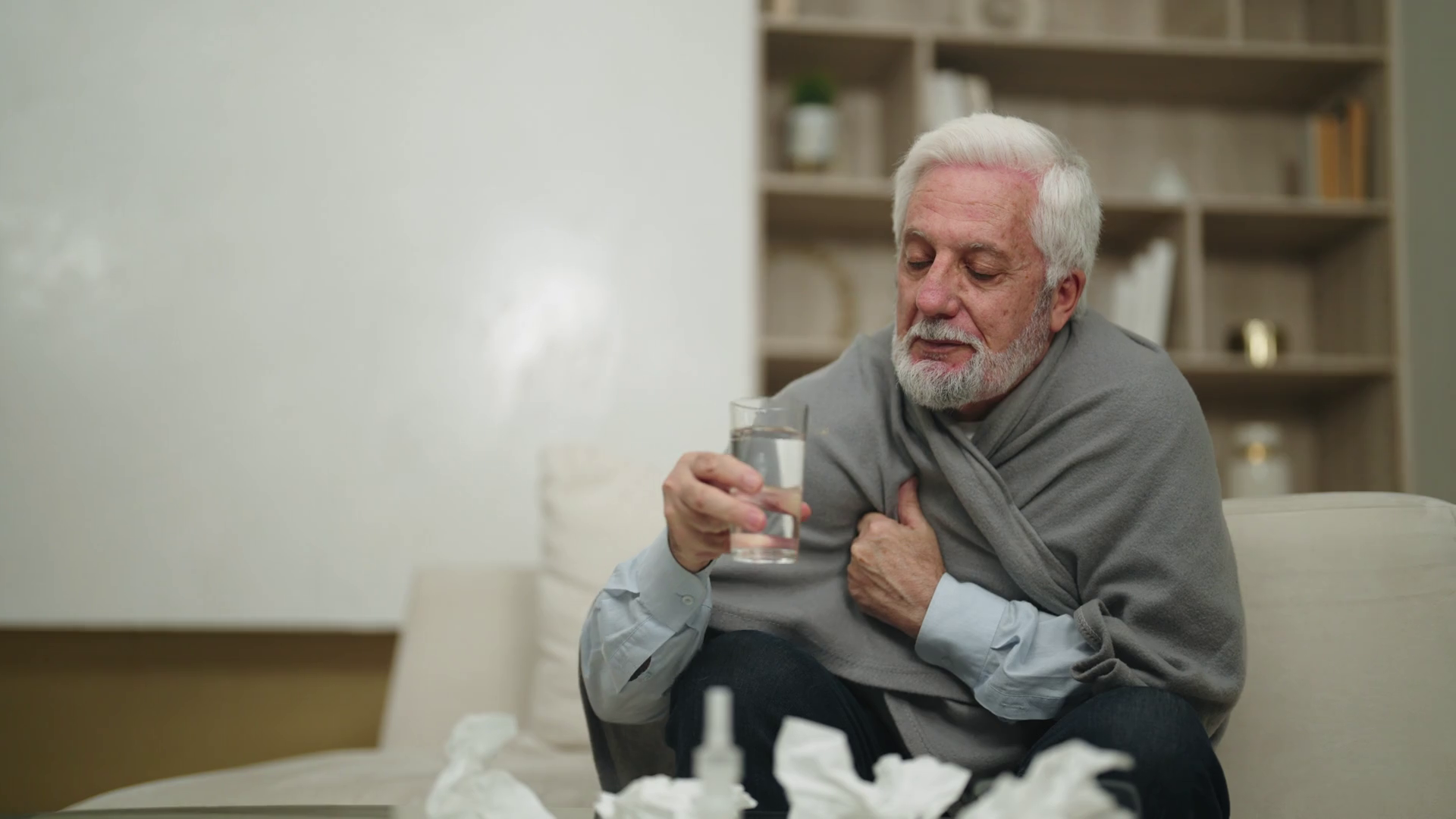 Senior Man Suffering Cold At Home Elderly Stock Footage SBV-348692809 ...