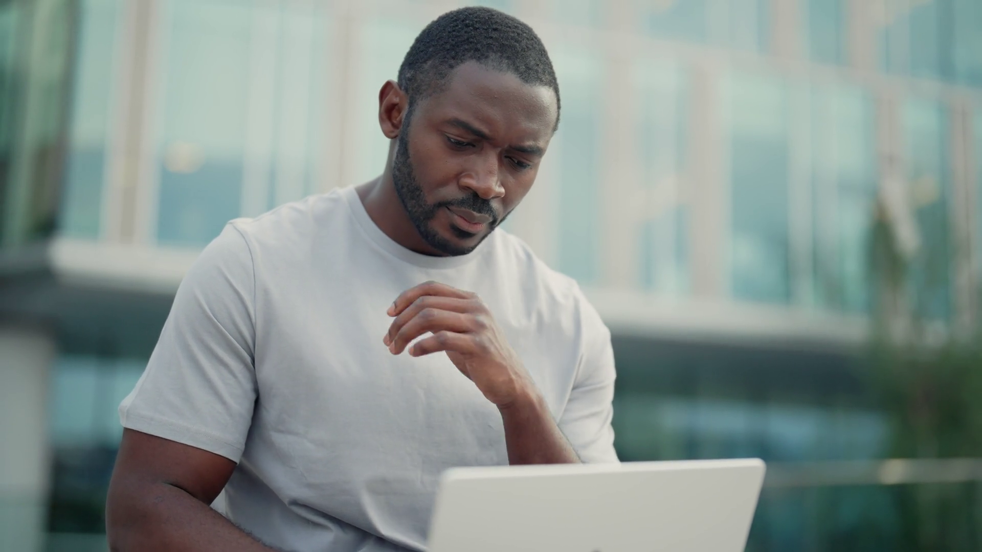 Serious Focused Man Works On Laptop Sitting Stock Footage SBV-348749927 ...