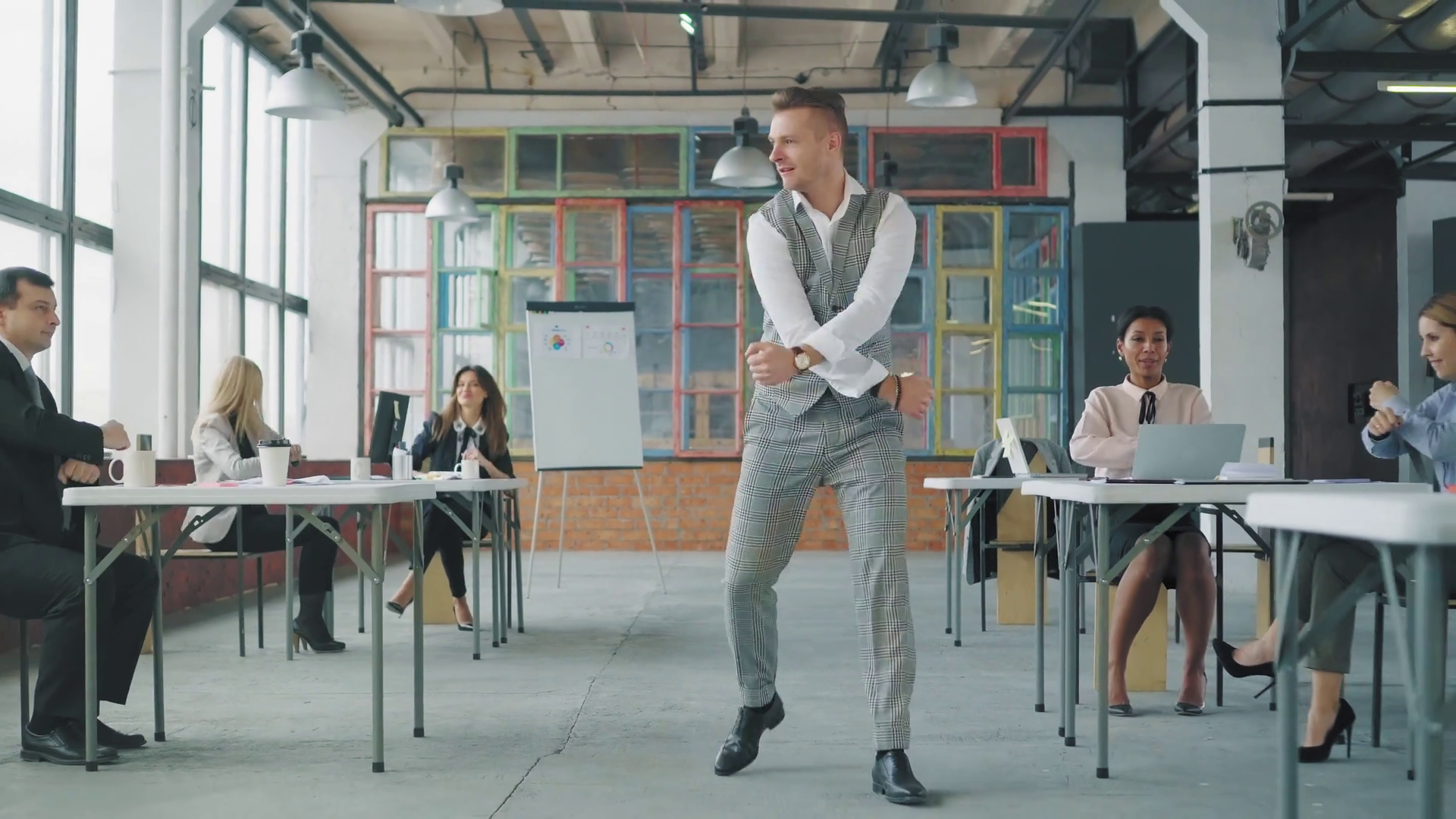 Office Fun: Creative Dancing In Loft-style Stock Footage SBV-334804704 ...