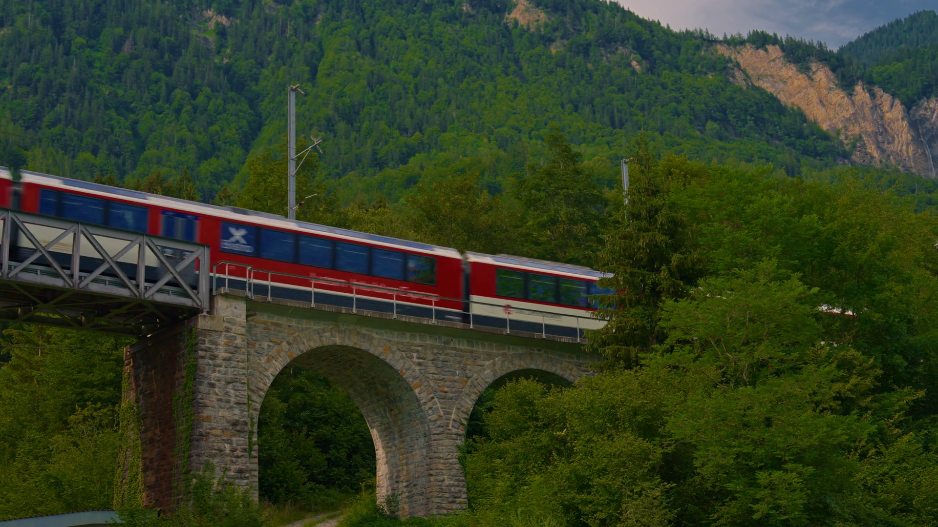 Train Snaking Switzerlands Mountainous Stock Footage SBV-349346704 ...