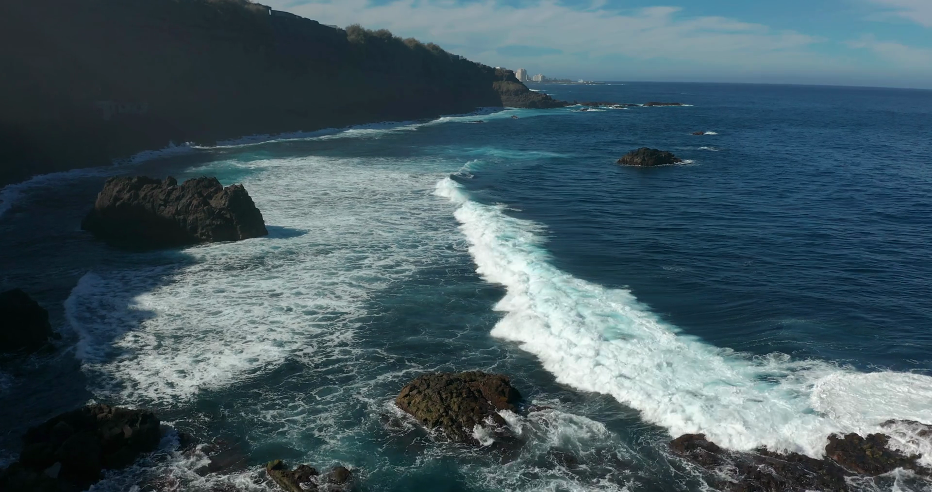 Aerial Top View Waves Break On Dark Rocks Stock Footage SBV-339014957 ...