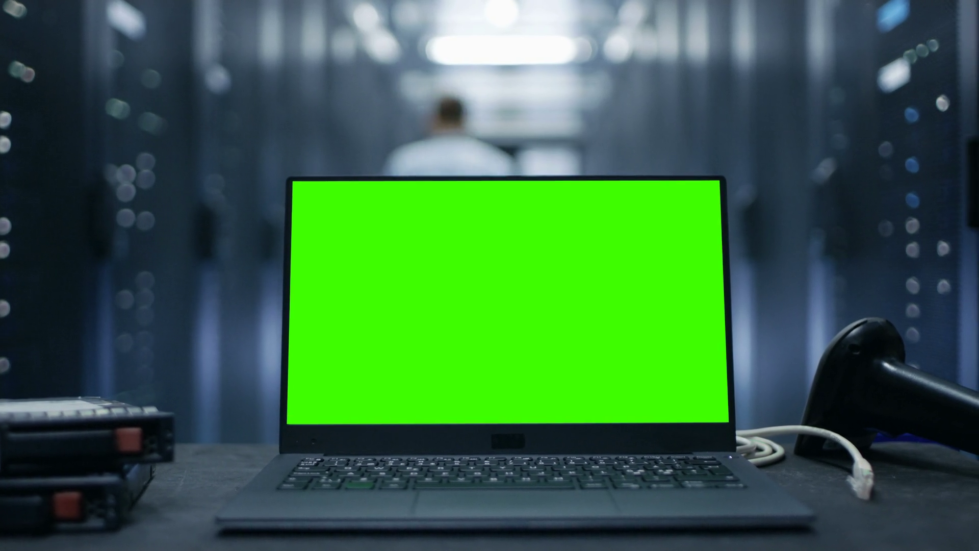 Laptop With Green Screen On Stands On Table Stock Footage SBV-352250382 ...