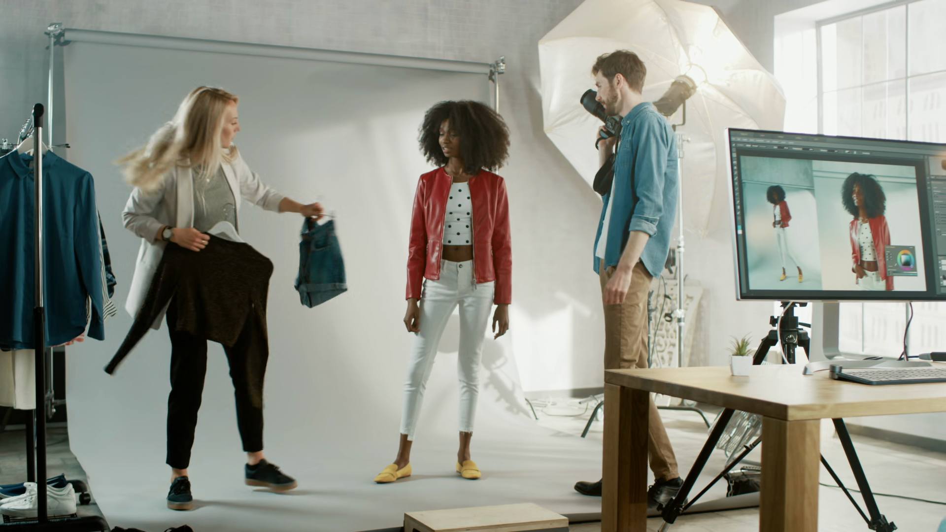 Backstage Of Photo Shoot: Stylist Chooses Stock Footage SBV-354279613 ...