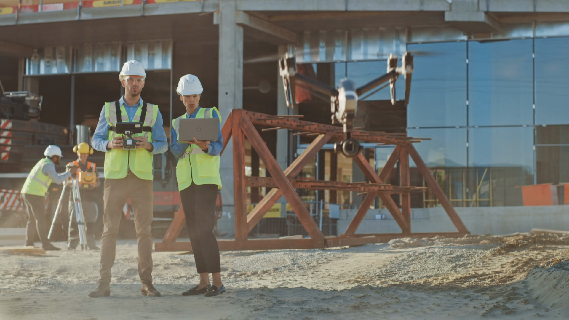 Two Specialists Controlling Drone On Stock Footage SBV-354276695 ...