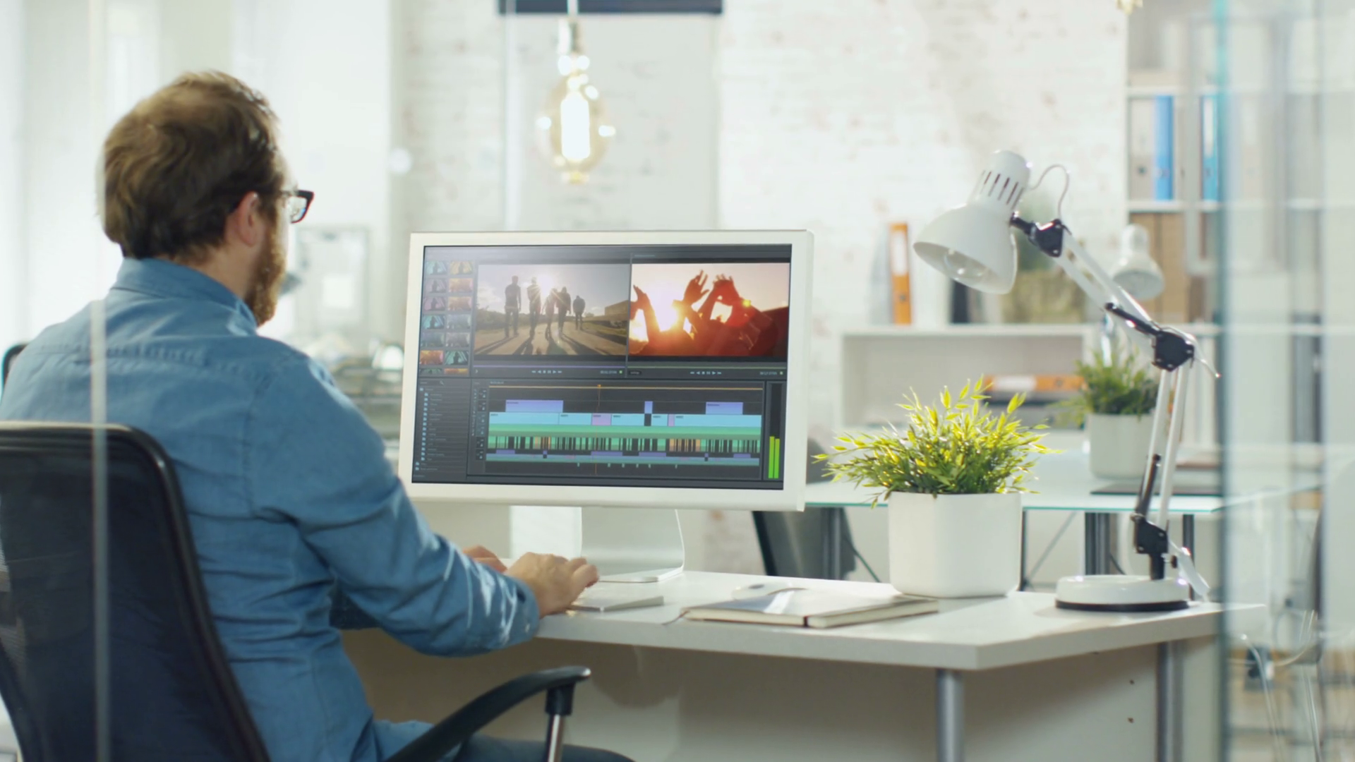 Male Video Editor Works With Footage Sound Stock Footage SBV-352929115 ...
