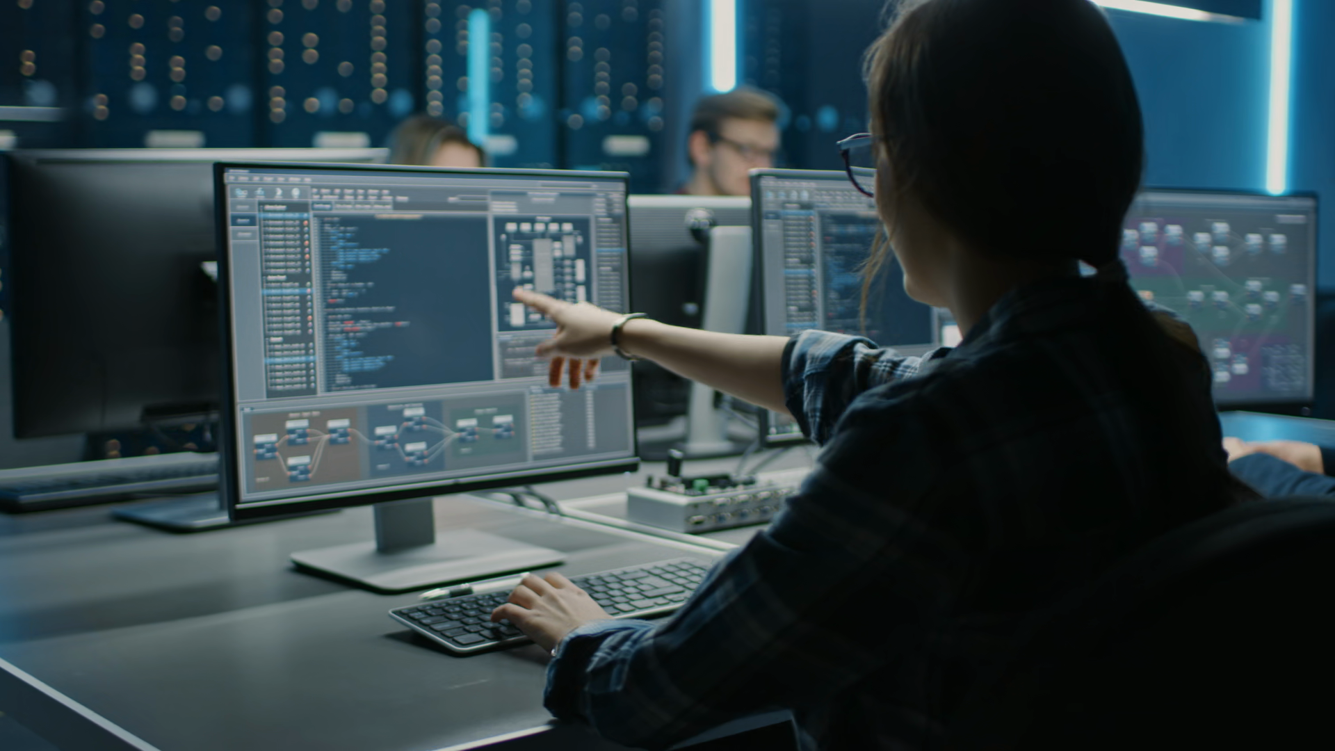 Team Of Programers Working On Desktop Stock Footage SBV-353787902 ...