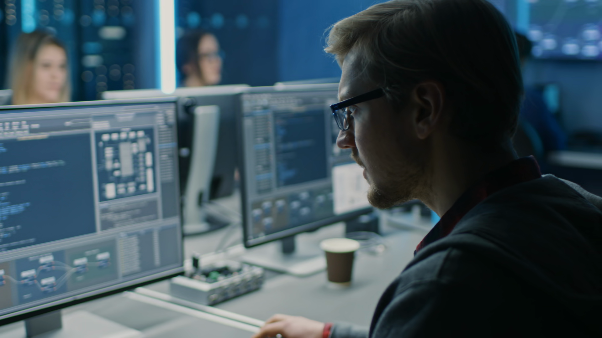 Smart Male Programer Working On Desktop Stock Footage SBV-353788033 ...