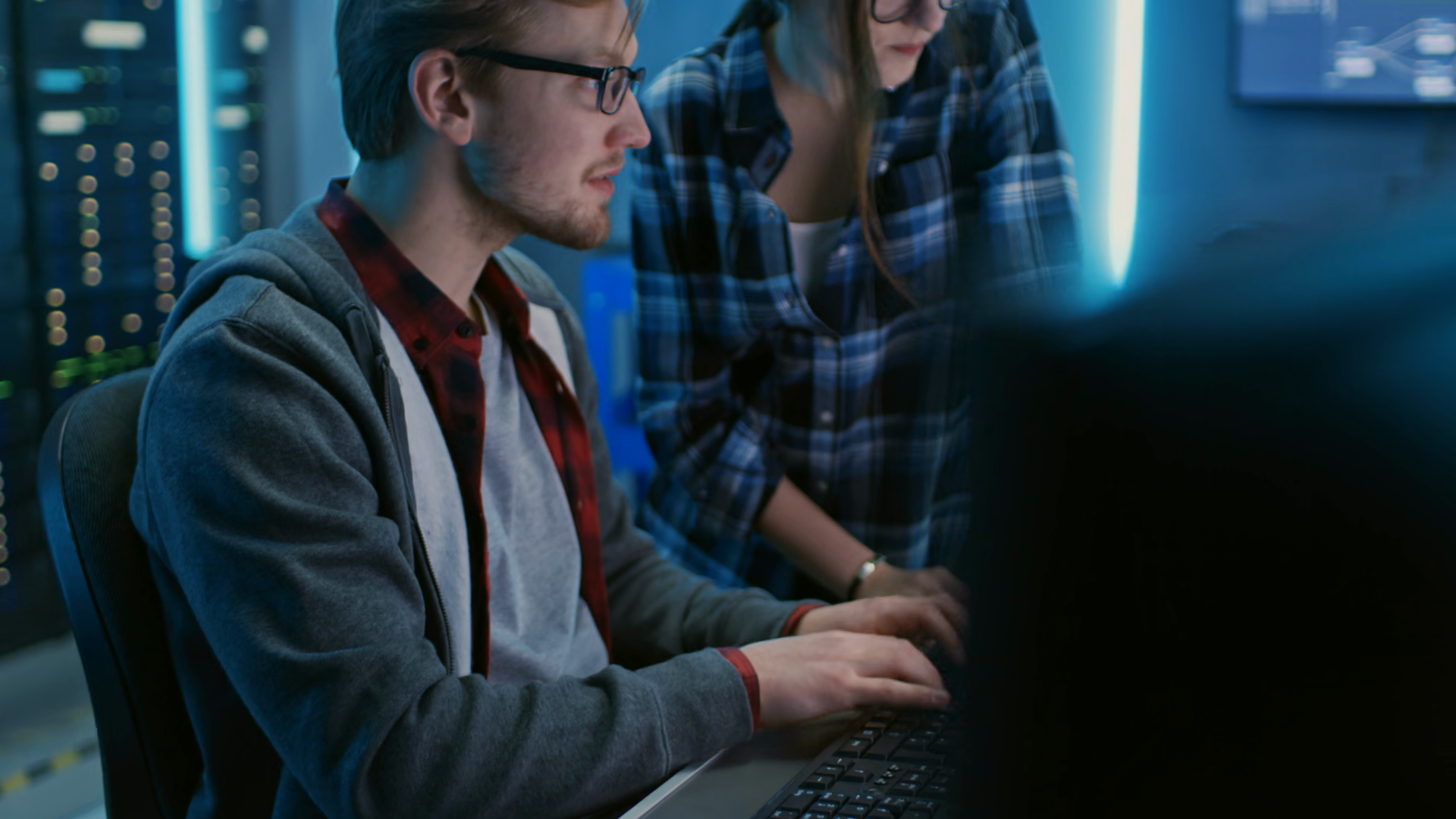 Male Female Programmers Talking Solving Stock Footage SBV-353788311 ...