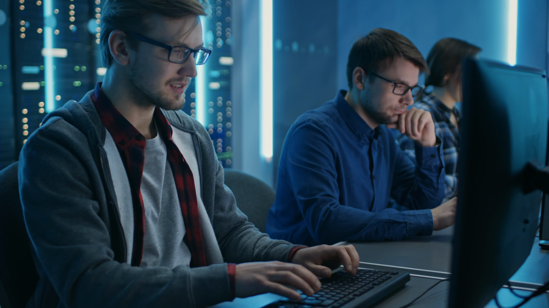 Team Of Young Programers Working On Desktop Stock Footage SBV-353788328 ...