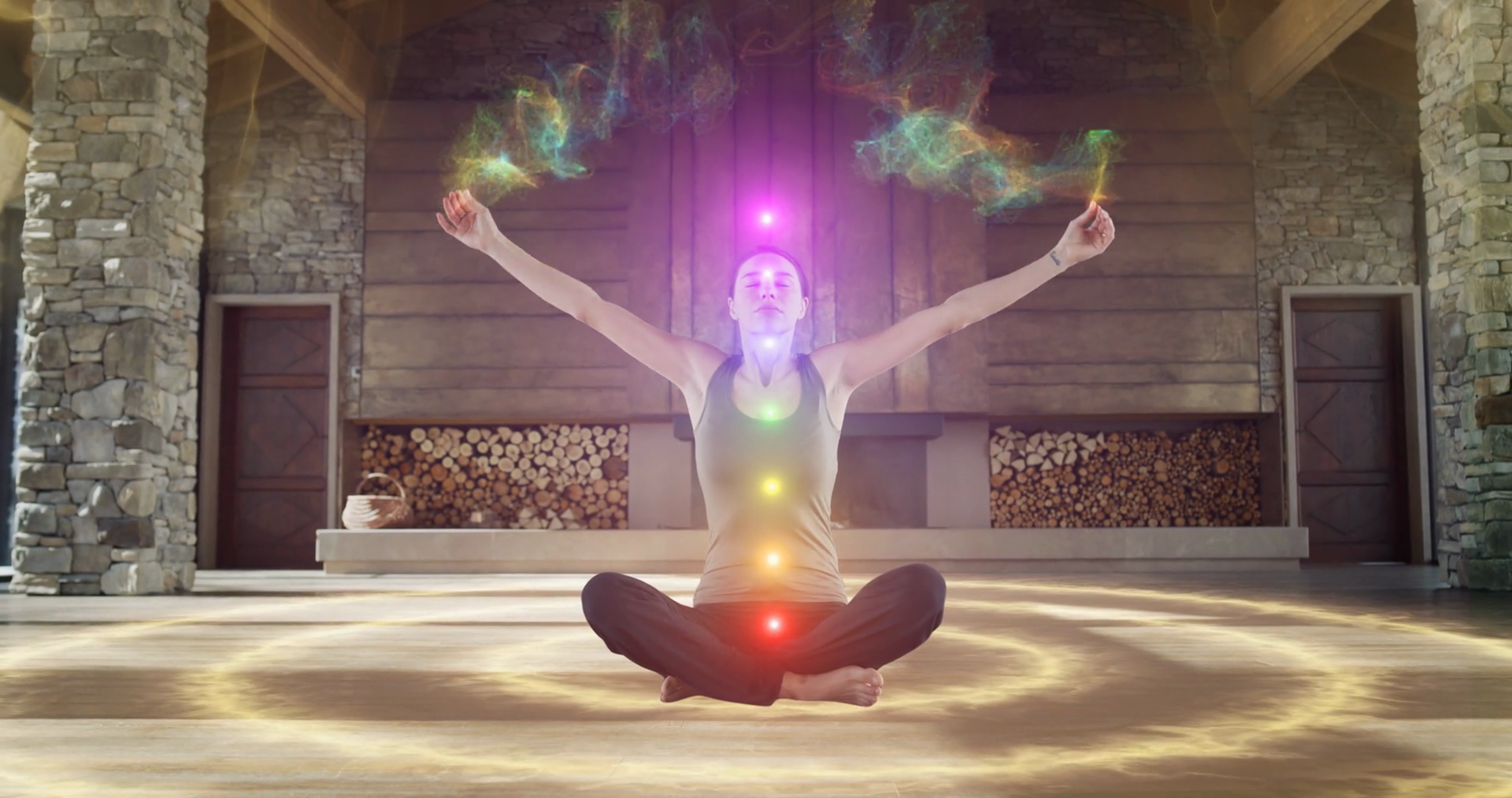 Woman Meditating With Vfx Chakras Energy Stock Footage SBV-348448380 ...