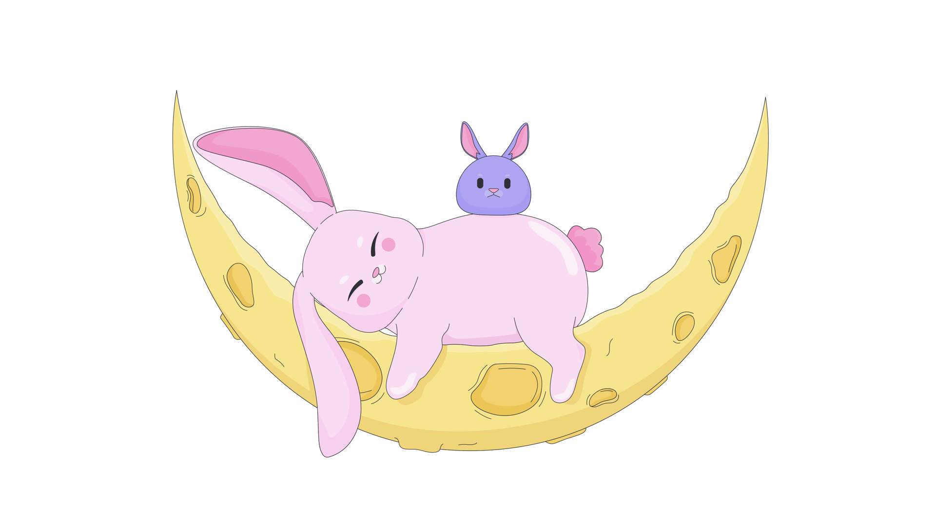 Cute Lo-fi Bunnies Sleeping On Crescent Moon Stock Footage SBV ...