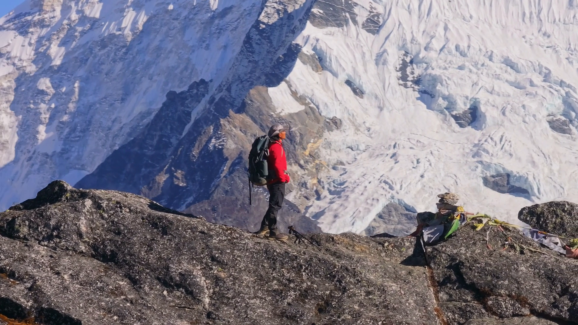 Mountain Climber In Red Jacket Atop Rocky Stock Footage SBV-351892935 ...