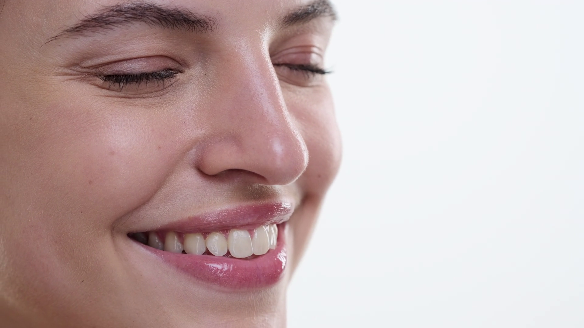 Happy Caucasian Woman In Close Up On White Stock Footage SBV-348622192 ...