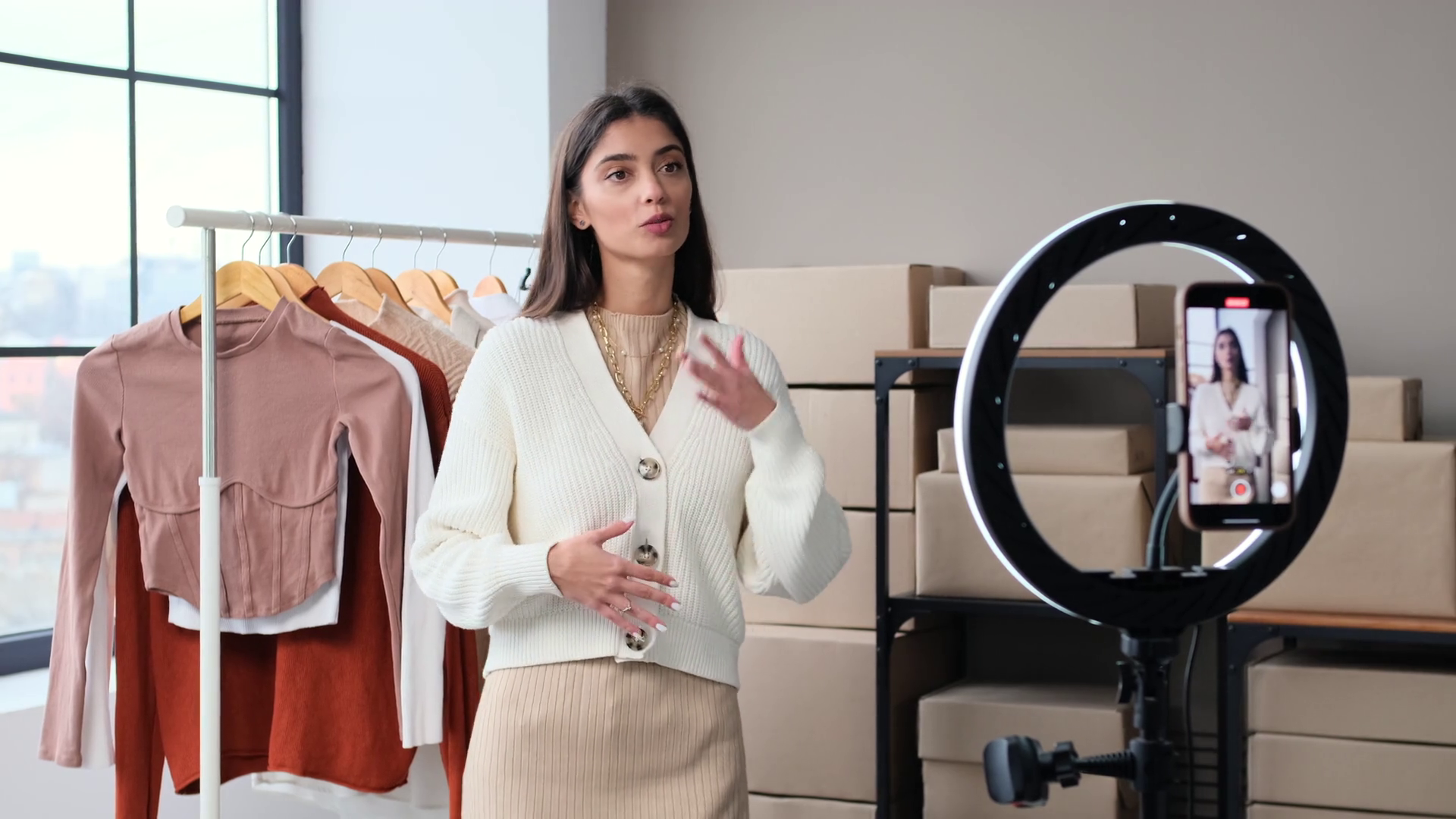 Blogger Selling Clothes Online Recording Stock Footage SBV-348871177 ...