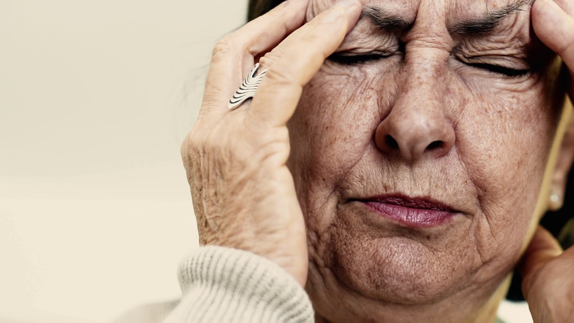 Elderly Woman Massaging Temples With Eyes Stock Footage SBV-349228221 ...