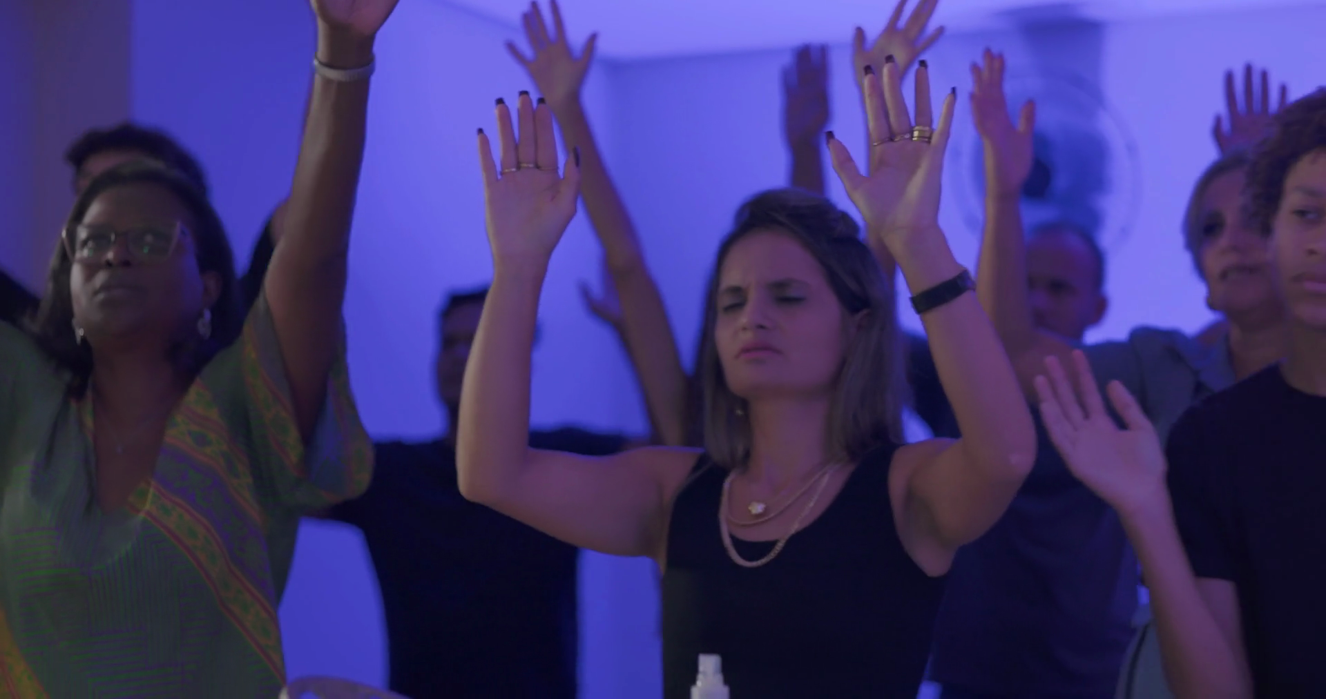 Multiracial Congregation Worshipping With Stock Footage SBV-352331576 ...