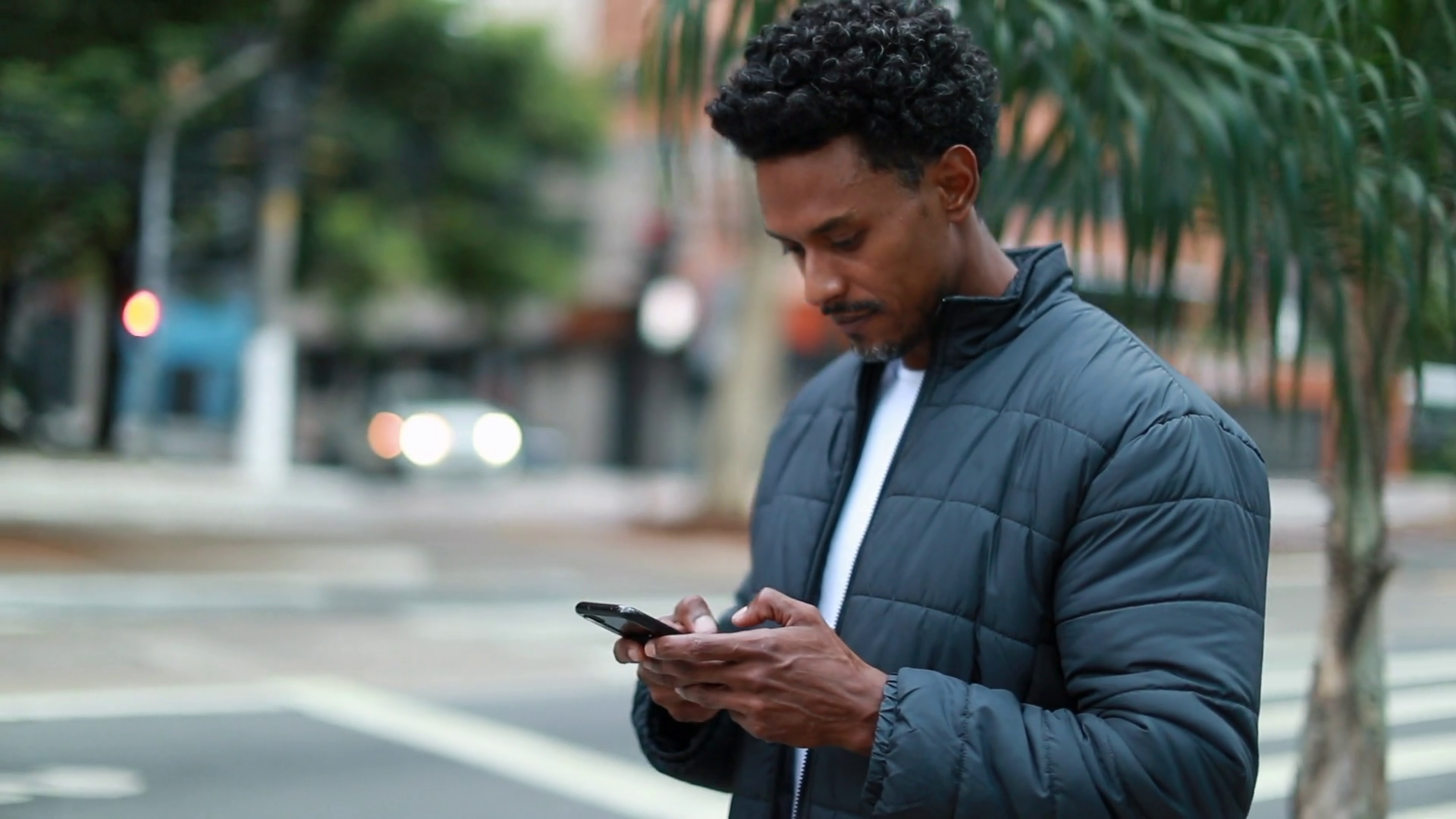 Man Of African Descent Texting In City Black Stock Footage SBV ...