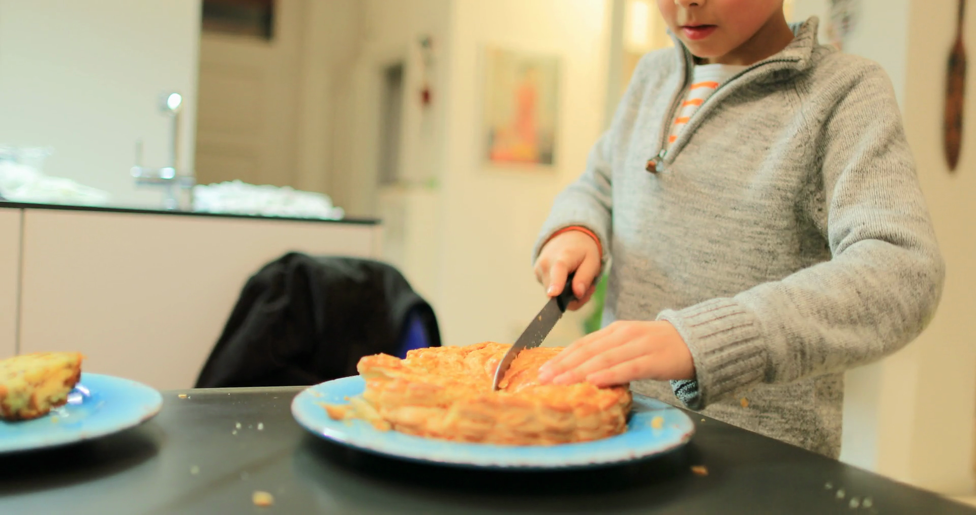 Child Slicing Cutting Piece Of Pie With Stock Footage SBV-348557141 ...