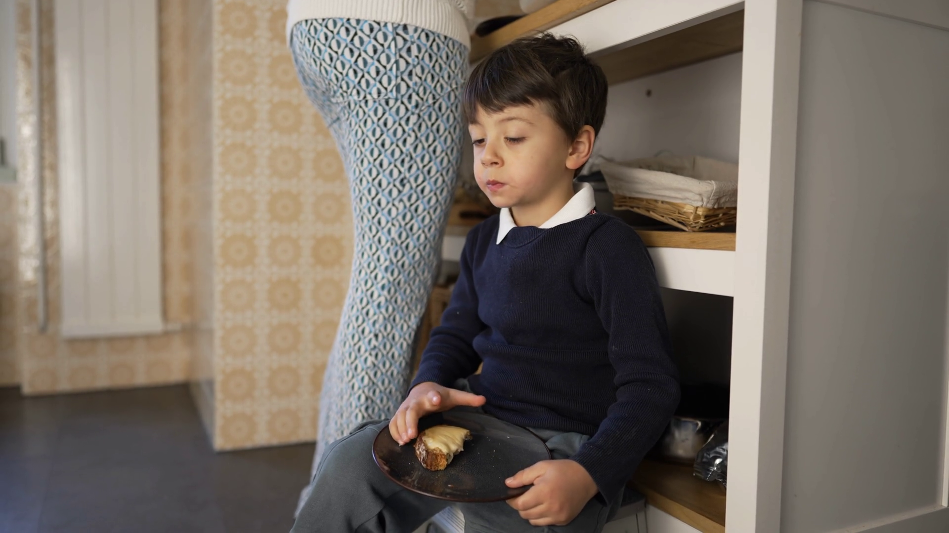 Small Boy Snacking Bread With Cheese Seated Stock Footage SBV-348713759 ...