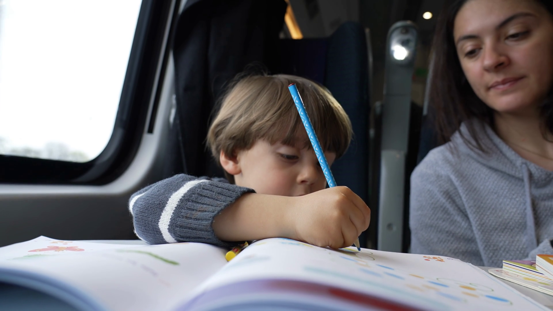 Small Child Doing Homework Traveling Train Stock Footage SBV-348894774 ...