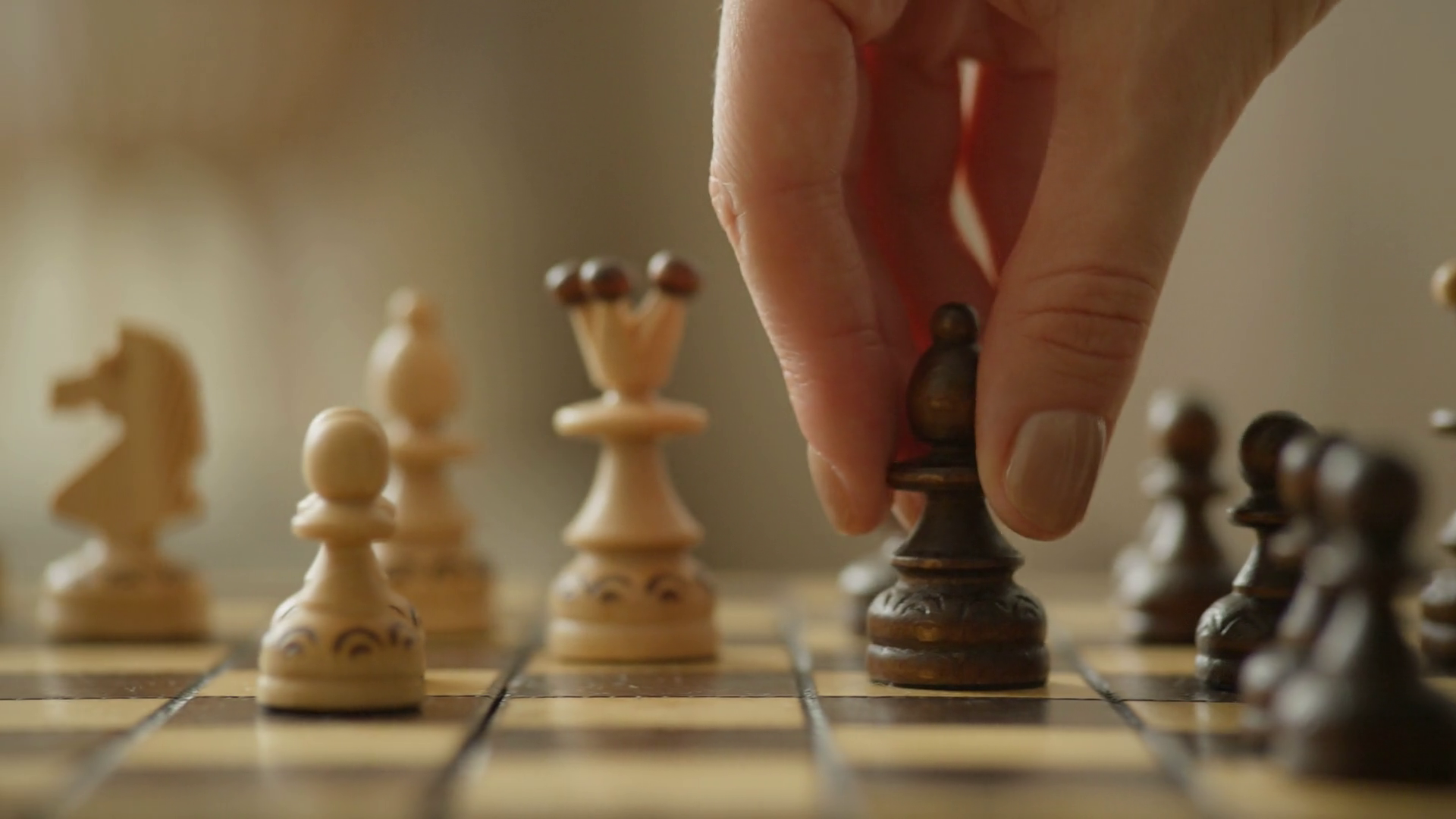 Hand Moving Chess Piece During Game On Stock Footage SBV-349244919 ...