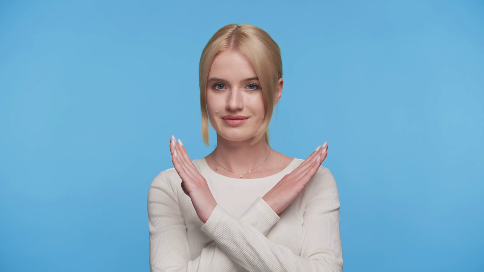 Woman Making Crossed Arms Stop Gesture On Stock Footage SBV-352190925 ...