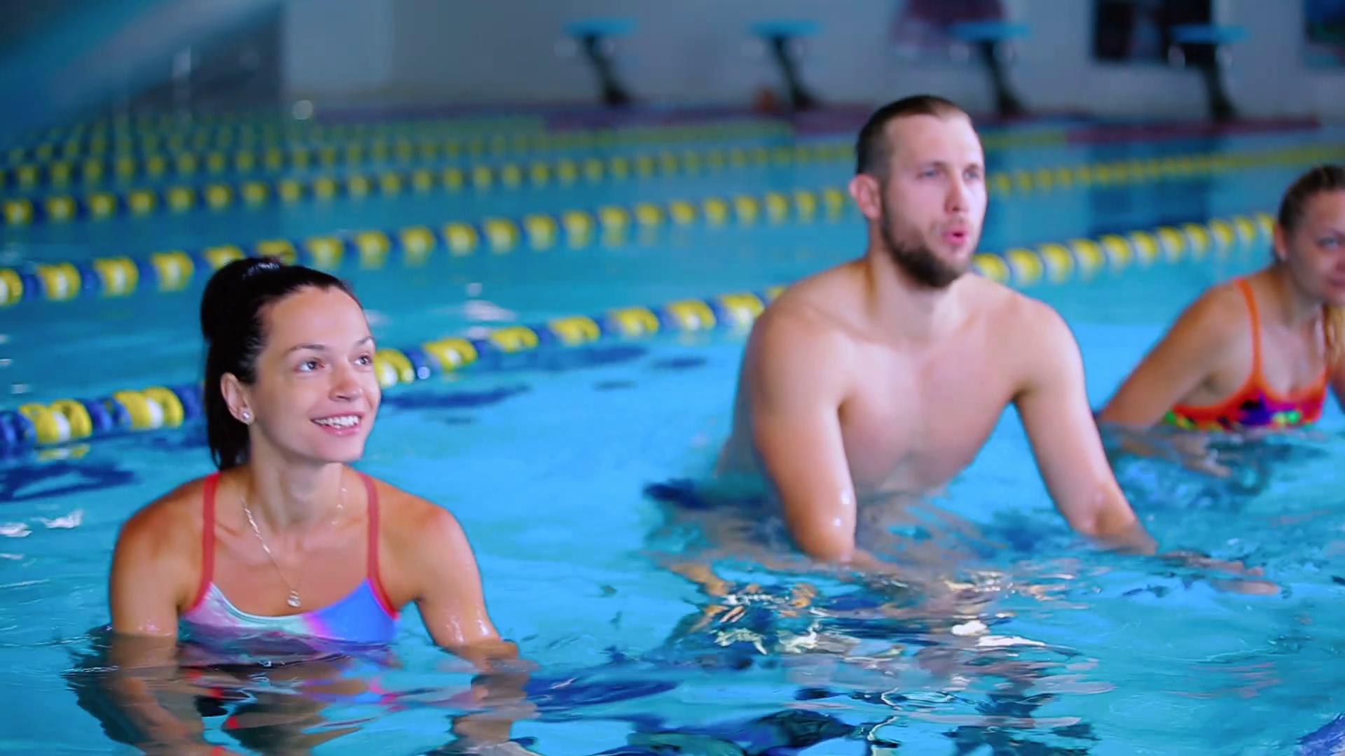 Three Individuals Engaging In Water Aerobics Stock Footage SBV ...