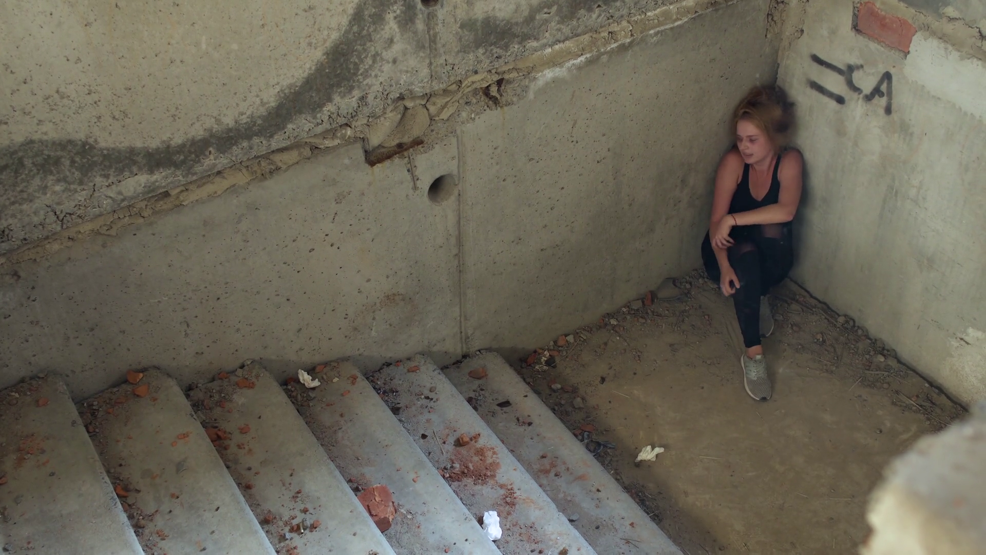 Drug Addict Descends Stairs In Abandoned Stock Footage SBV-325936401 ...