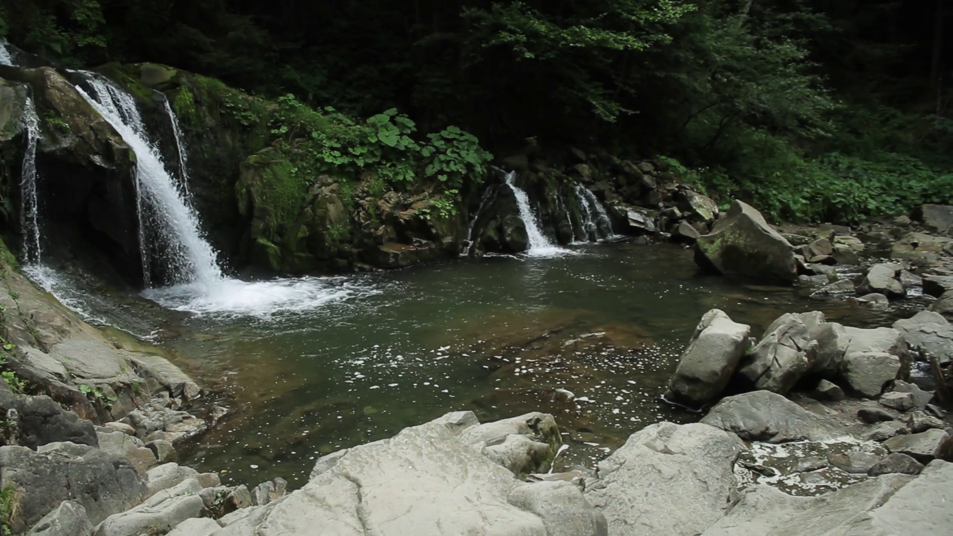 Waterfall In Deep Forest Green Nature Rock Stock Footage SBV-329726484 ...