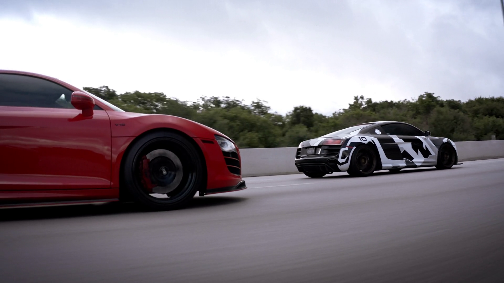 Pair Of Audi R8 Super Cars Racing On Highway Stock Footage SBV ...