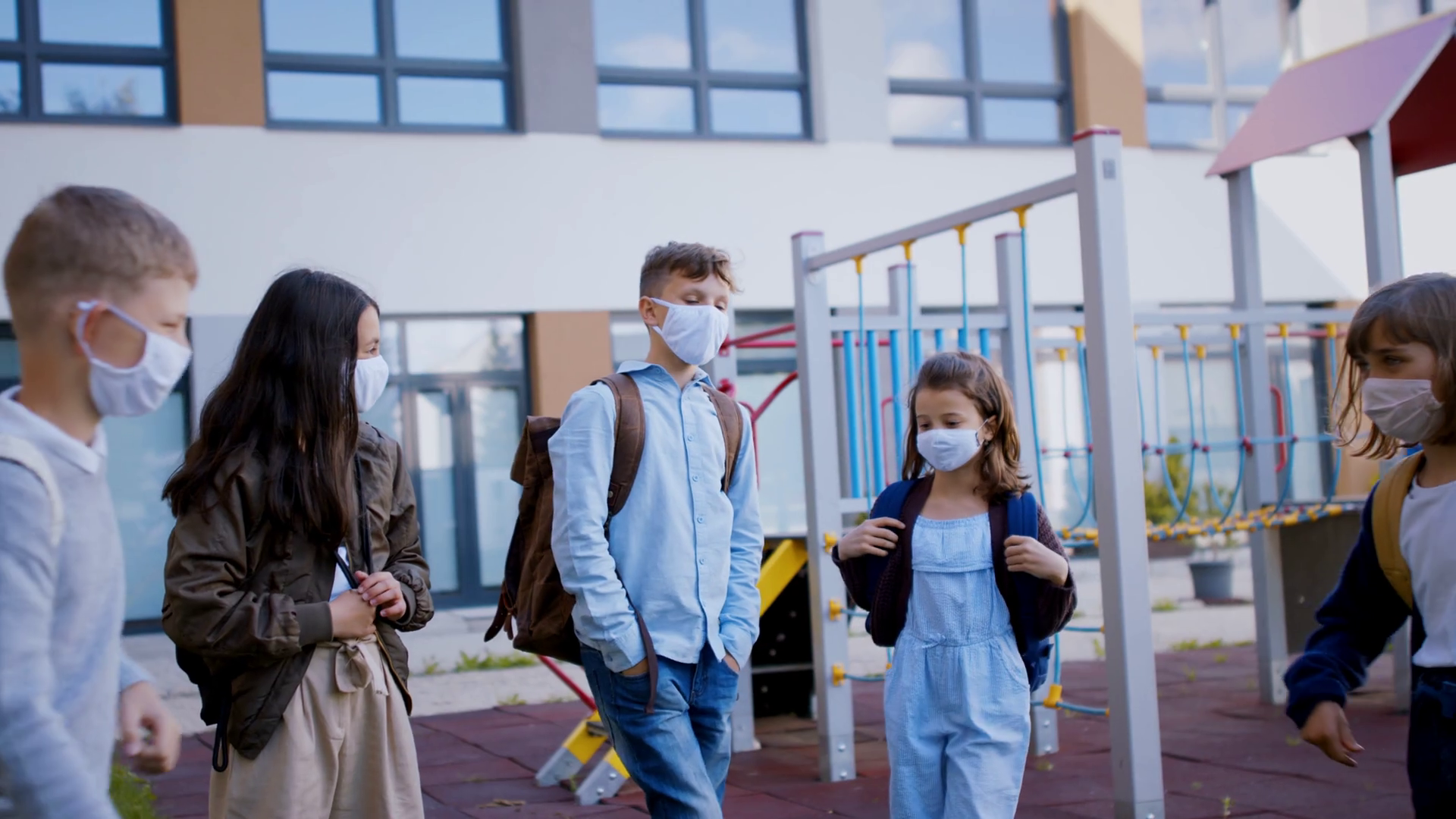 Children With Face Mask Going Back To School Stock Footage SBV ...