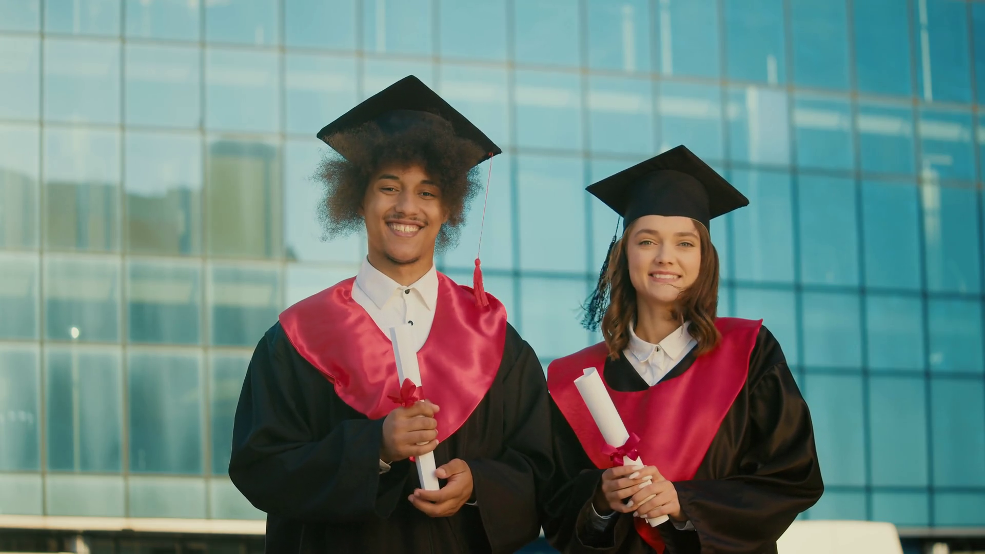 Portrait Of Positive Graduates With Diplomas Stock Footage SBV ...