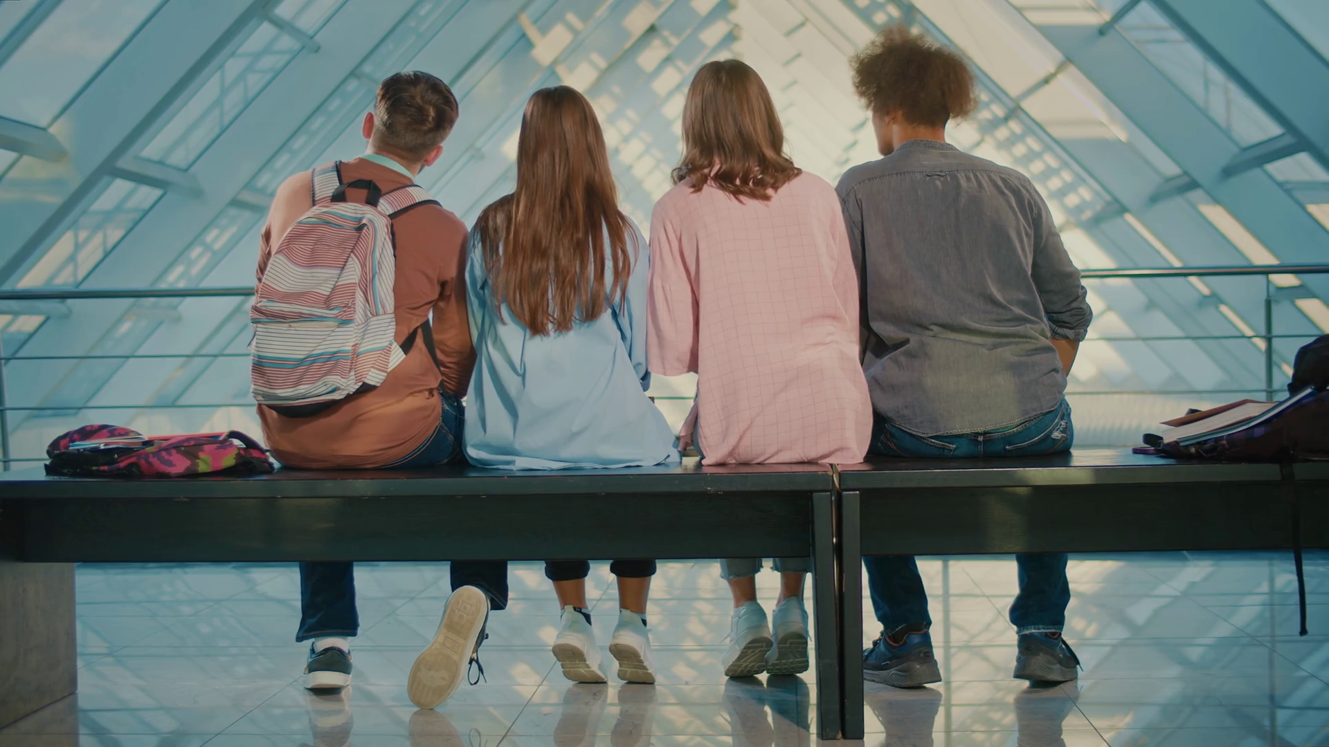Students Sitting On Bench In University Stock Footage SBV-347626778 ...