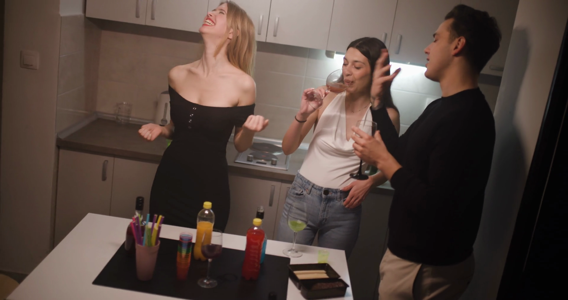 Friends Enjoying Drinks Laughter At Lively Stock Footage SBV-353456356 ...