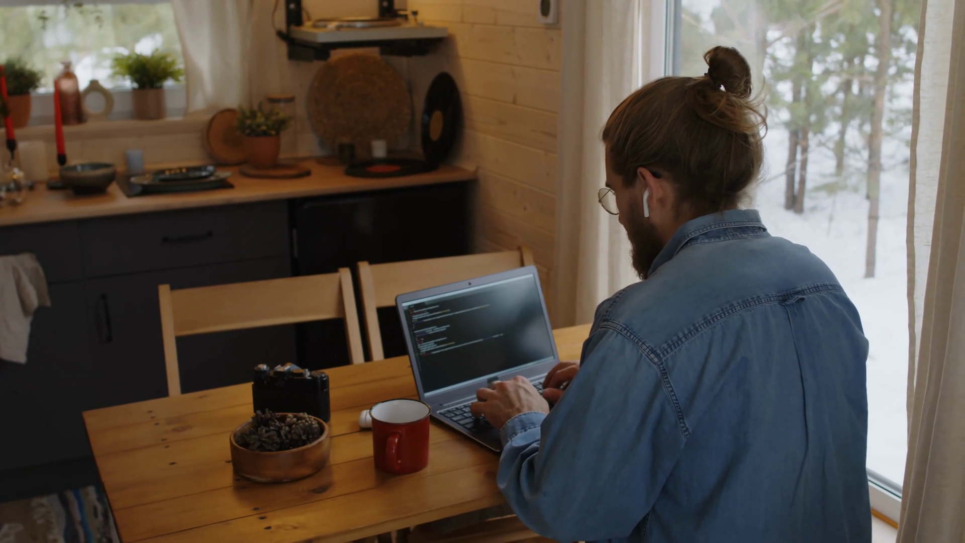 Rear View Of Male Bearded Programmer In Stock Footage SBV-349284442 ...