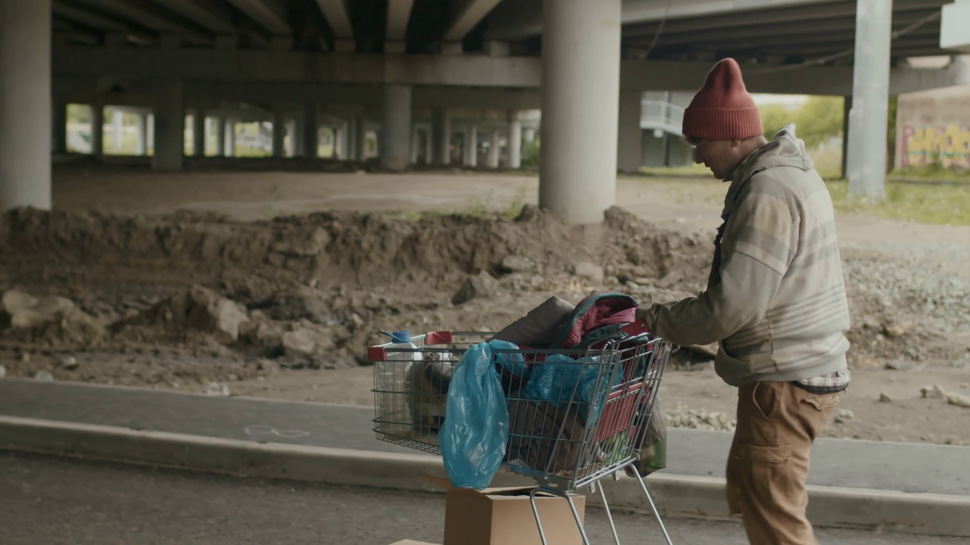 Long Shot Of Tramp In Rags With Shopping Stock Footage SBV-348376997 ...