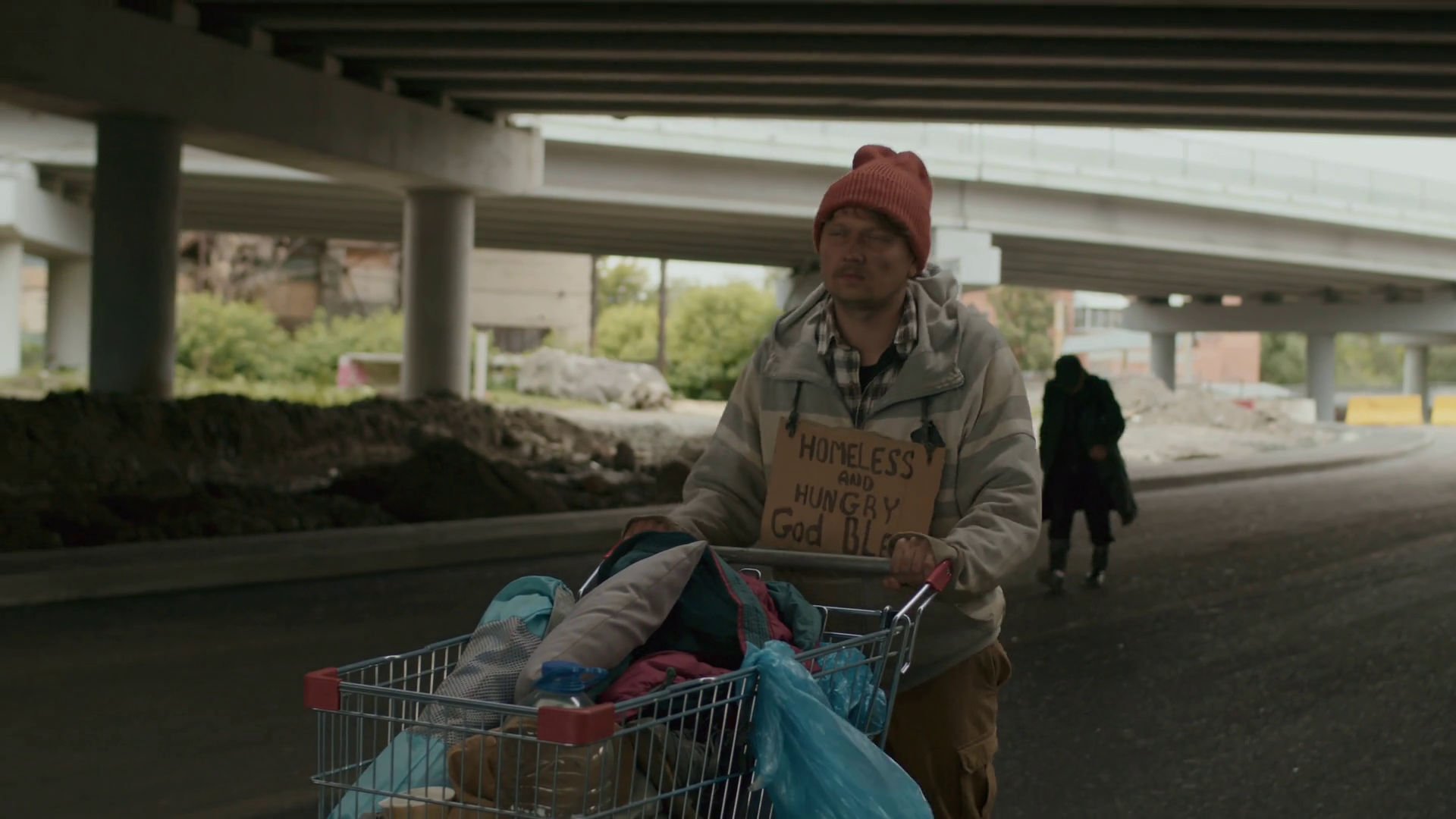 Long Shot Of Wandering Homeless Man With Stock Footage SBV-348377332 ...