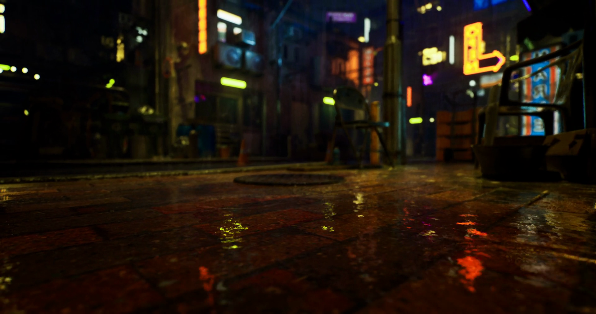 Vibrant Rain Soaked Alley Illuminated Neon Stock Motion Graphics SBV ...