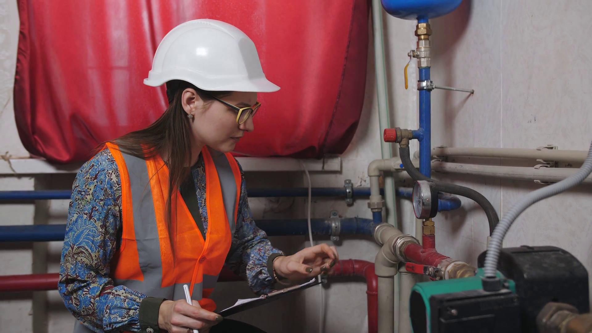 Woman Engineer Checks Meter Readings In Stock Footage SBV-337898387 ...