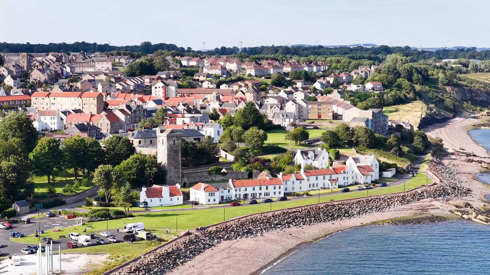 Aerial Flyover Of Scottish Coastal Village Stock Footage SBV-353503638 ...