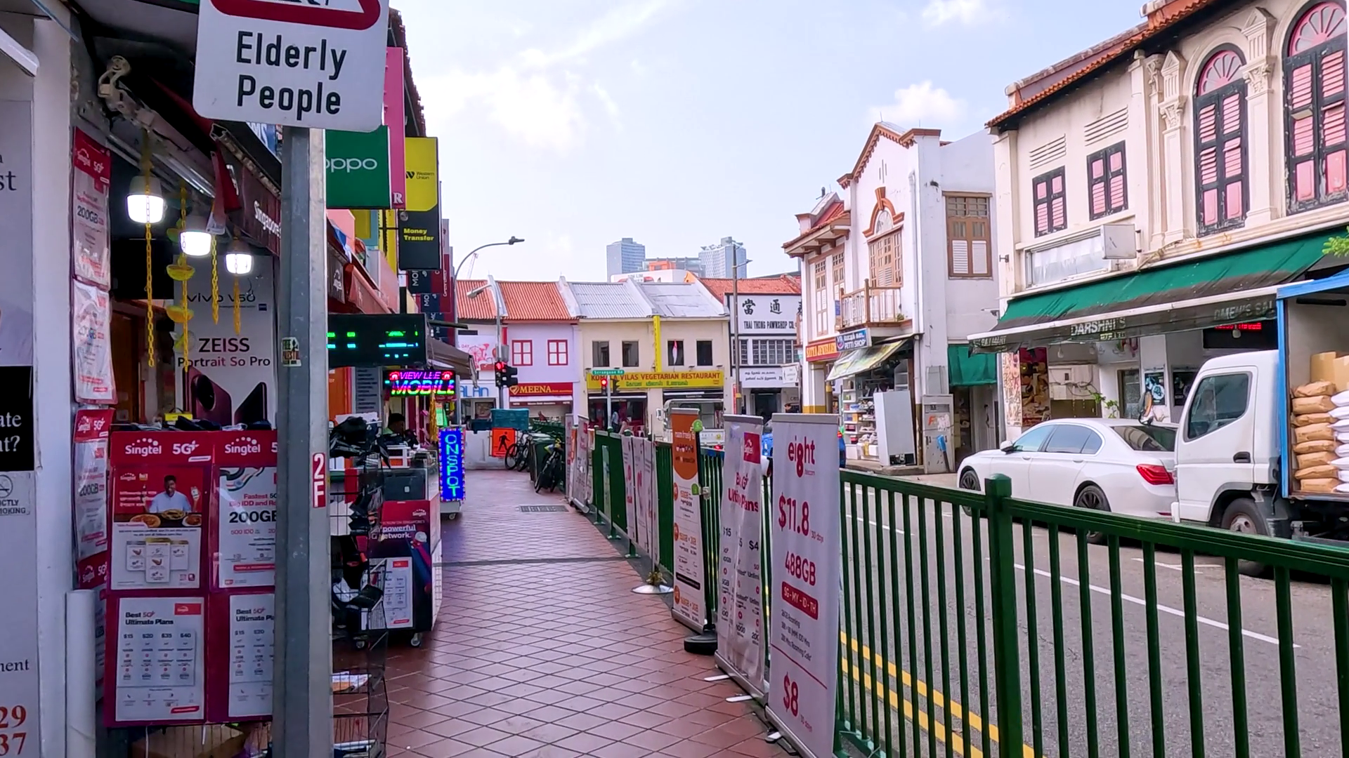 Walking Along Footpath Beside Shops In Stock Footage SBV-352587097 ...