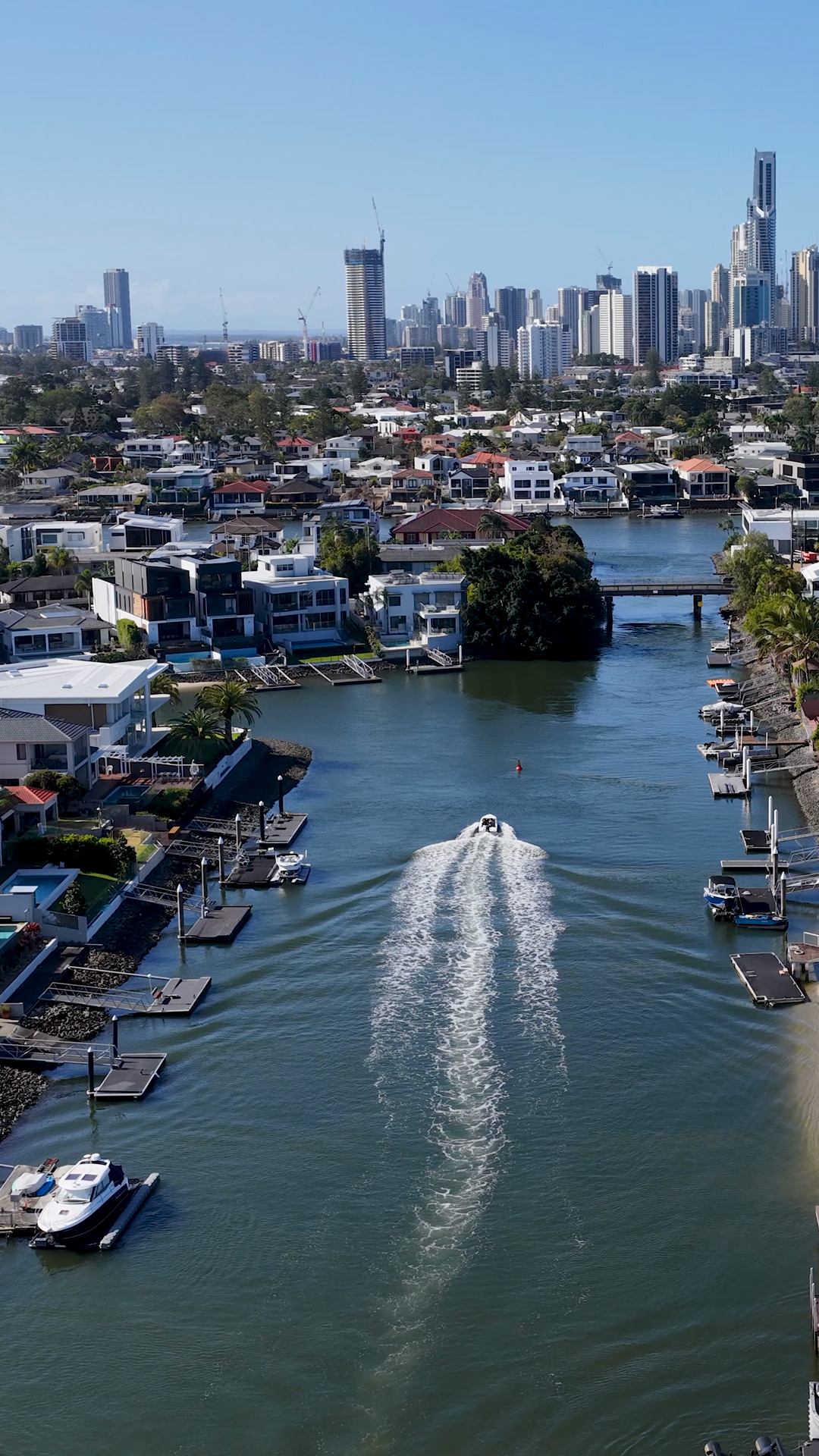 Aerial View Of Motorboat Cruising Urban Stock Footage SBV-353095617 ...