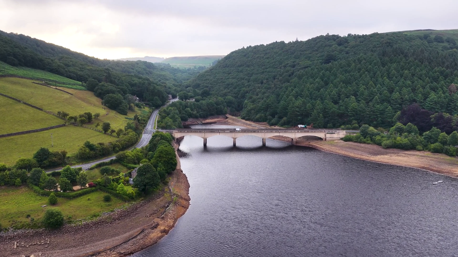 Aerial Flyover Of Arched Bridge Crossing Stock Footage SBV-352582266 ...