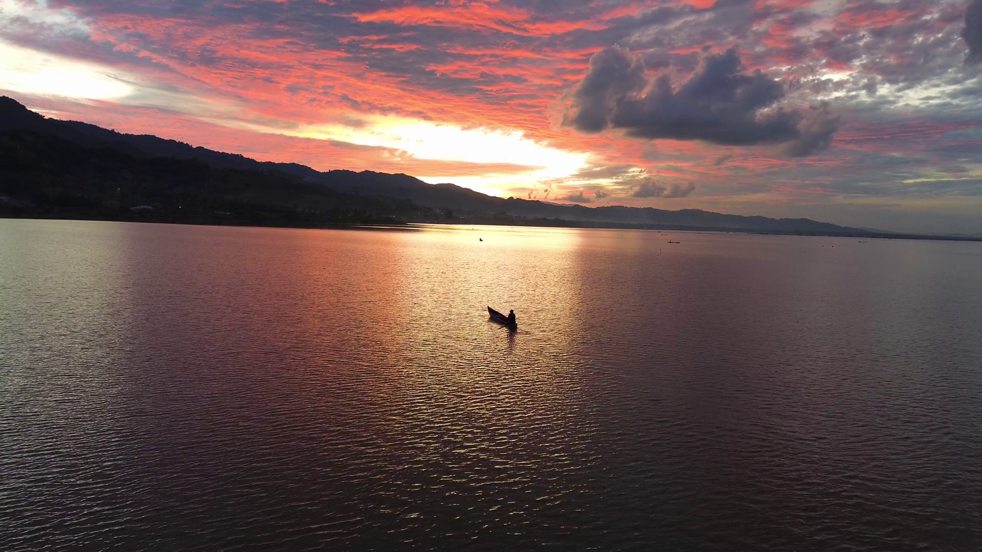 Aerial View Of Boat On Lake At Sunset With Stock Footage SBV-352371708 ...
