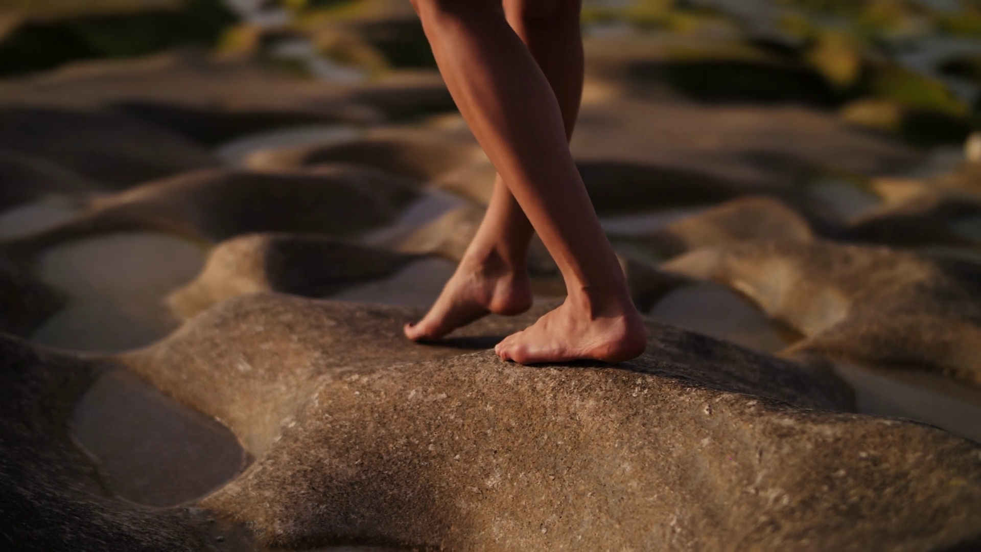 Girl Walking Barefoot On Rock Surface With Stock Footage SBV-353155137 ...