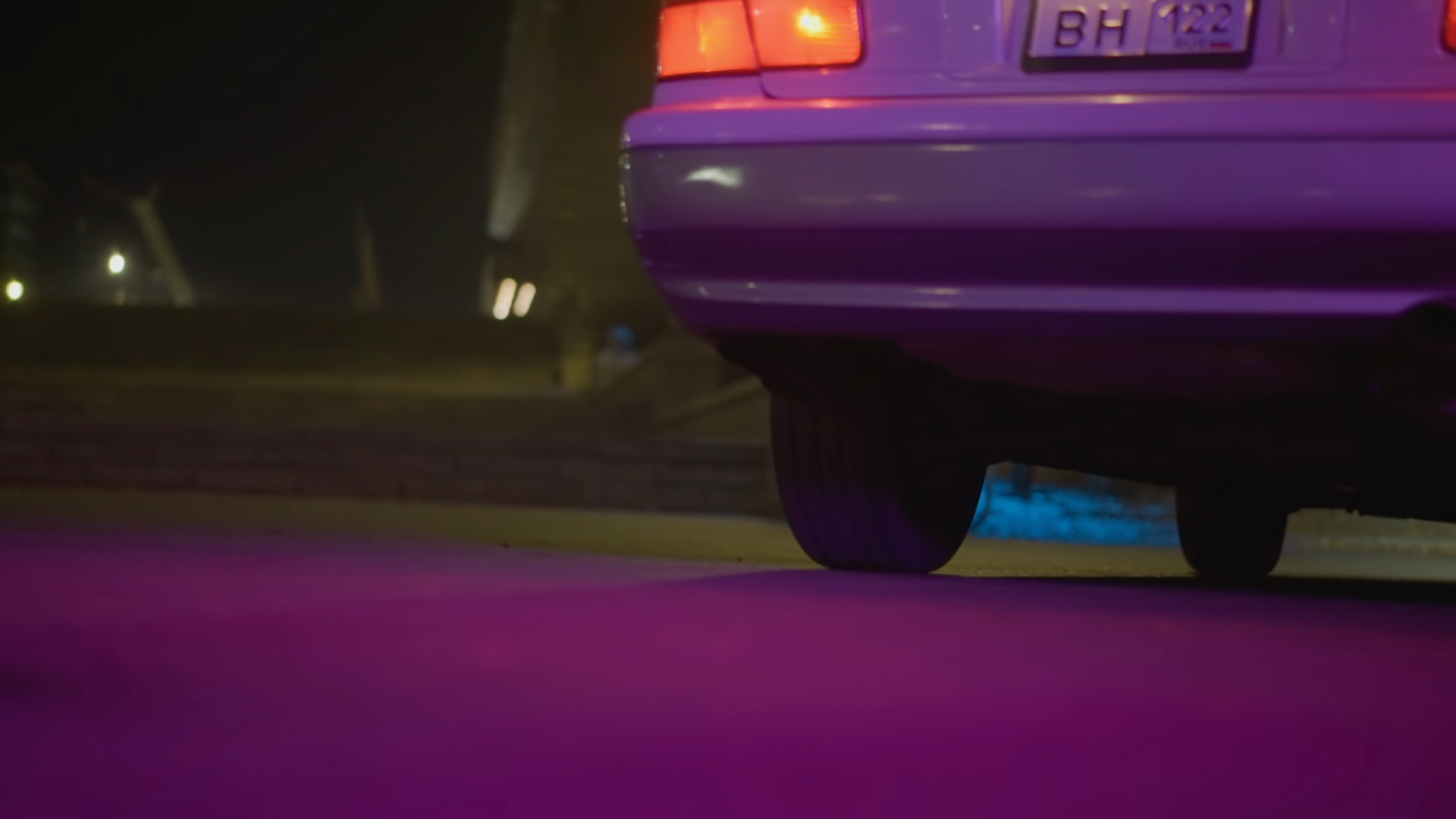 Night Neon Street With Rear Car Closeup Stock Footage SBV-353696295 ...