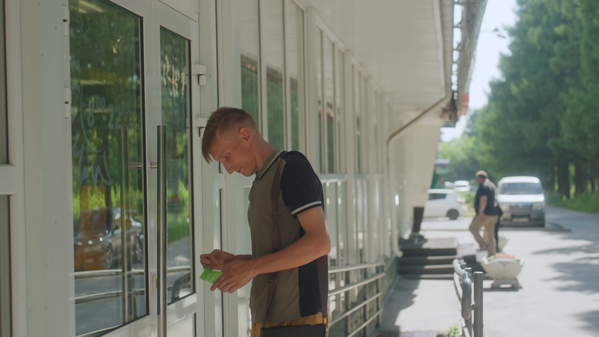 White Man At Building Entrance Applying Stock Footage SBV-353517521 ...