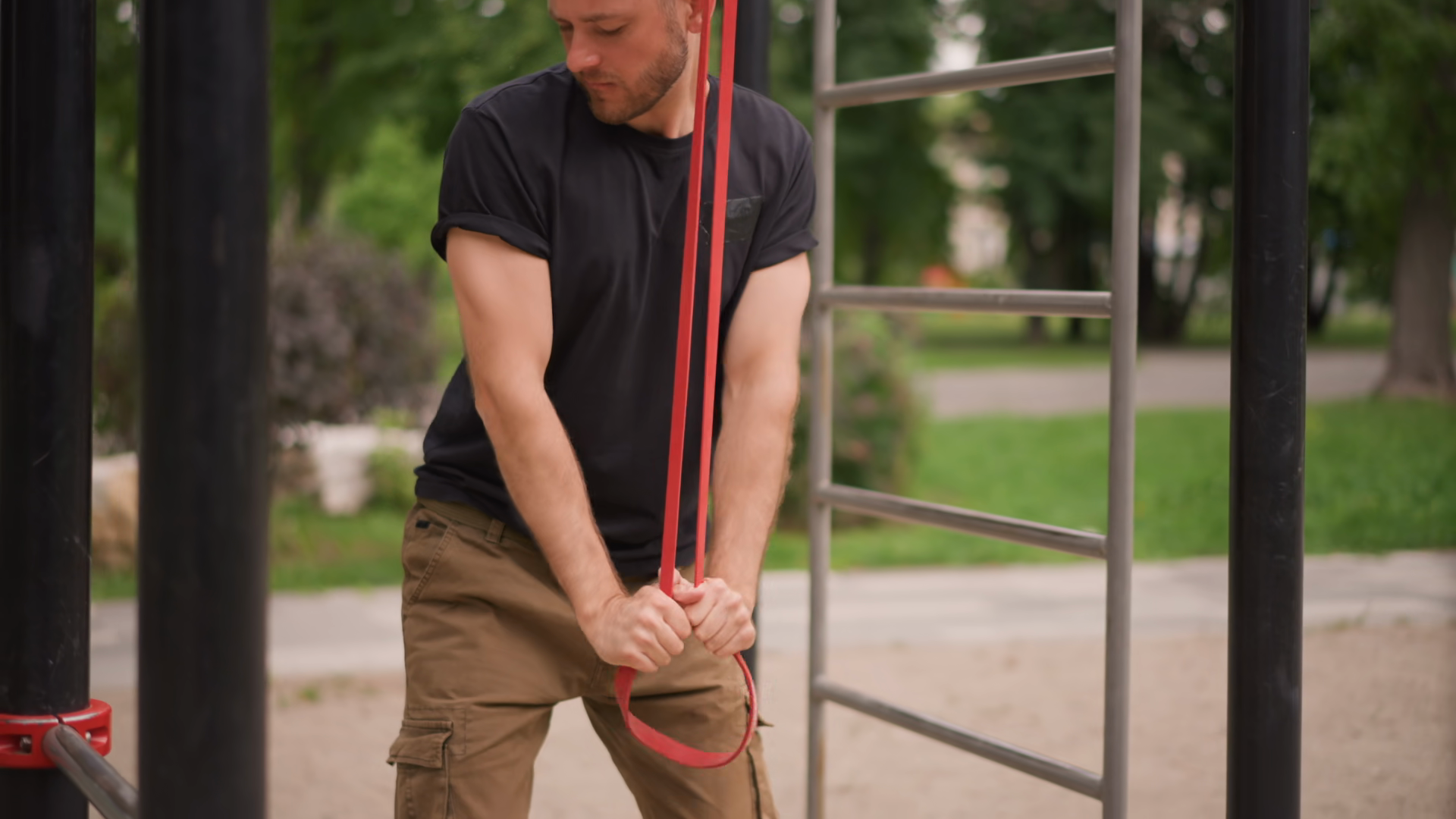 Man Adjusting Outdoor Climbing Rope Person Stock Footage SBV-353525281 ...